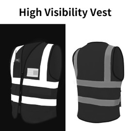 GOL-SIV Mesh Reflective Safety Vest,High Visibility Work Construction Vest for Men Women with Pockets Zipper Front Meet ANSI/ISEA Standard (Black, M)