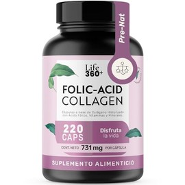 Life 360 FOLIC ACID COLLAGEN  220 cpsulas  Cpsulas a base de colgeno hidrolizado con cido flico, vitaminas y minerales  Suplemento Alimenticio...     