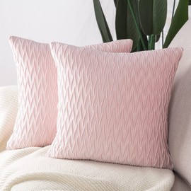 Madizz Set of 2 Velvet Decorative Cushion Covers Luxury Style Cushion Cover for Sofa for Bedroom Light Pink 40 x 40 cm Square