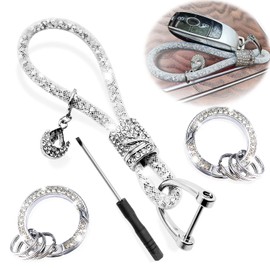 Crystal Car Keychain for Women, Fashion Keychain Accessories With Bling Rhinestones, Key Decorations for Women Auto, Universal for Car Key (Silver)