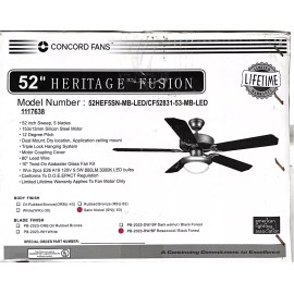 Heritage Fusion 52" Satin Nickel w/ Rosewood/Black Forest Blades Ceiling Fan