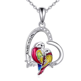 ONEFINITY Parrot Necklaces for Women 925 Sterling Silver Heart Parrot Pendant Necklace Parrot Bird Jewellery, Sterling Silver, Cubic Zirconia