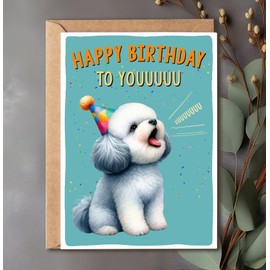 GreenStar Gifts Bichon Frise Dog Birthday Card - Funny Cartoon Animal Themed Card for Unisex-Kids - 5 x 7 inches