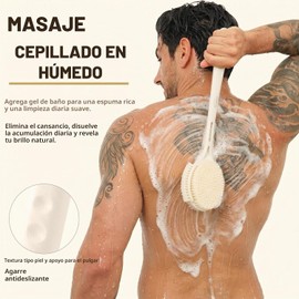 Cepillo para Espalda 3 Caras, Mango Largo para Ducha (Caqui)