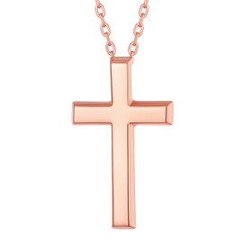 Suplight Small Sterling Silver Cross Necklace for Women Girls Rose Gold Chain Christian Catholic Jewellery