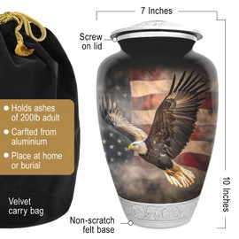 American US Flag Patriotic Eagle Urn for Human Ashes | Large Handcrafted Funeral Memorial | Decorative Cremation Urn for Women and Men