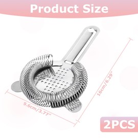 Set of 2 Bar Strainers, Cocktail Strainer, Stainless Steel, Cocktail Strainer, Fine Cocktail Strainer, Small Strainer, Hawthorne Strainer Cocktail Shaker, Strainer Suitable for All Shakers