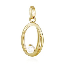 NKlaus Pendant Modern Design 925 Silver or 333 Yellow Gold Shiny 19 mm Zirconia White Oval Amulet, Yellow Gold