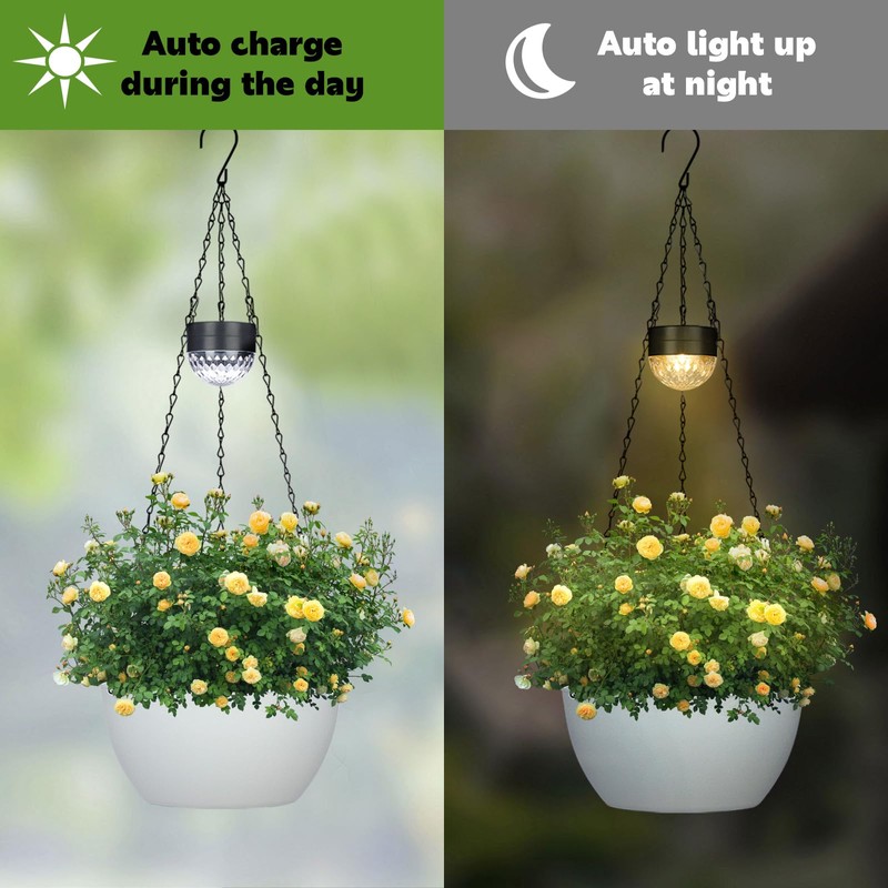 2 Packs Solar Hanging Basket Planters for Plants Outdoor, Self