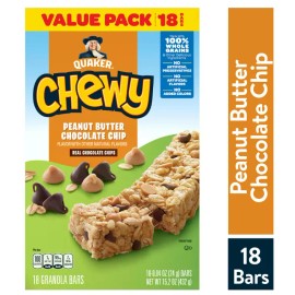Quaker Chewy Granola Bar, Peanut Butter Chocolate Chip Flavor, 18 Count Granola