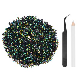 sourcing map 5000pcs Flatback Rhinestones Resin, SS12 3mm Resin Rhinestones Bulk Round Shine Gems with Pickup Tools for DIY Nail Art Tumblers Mugs Clothes, Black AB