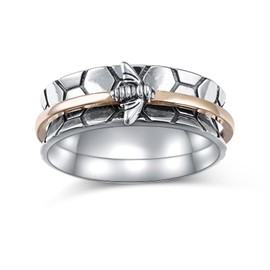DAOSHANG - Anillo giratorio de plata de ley para mujer, anillo clásico de banda ancha para aliviar la ansiedad y el estrés, regalo para mujeres y adolescentes, Plata de ley, Sin piedras preciosas