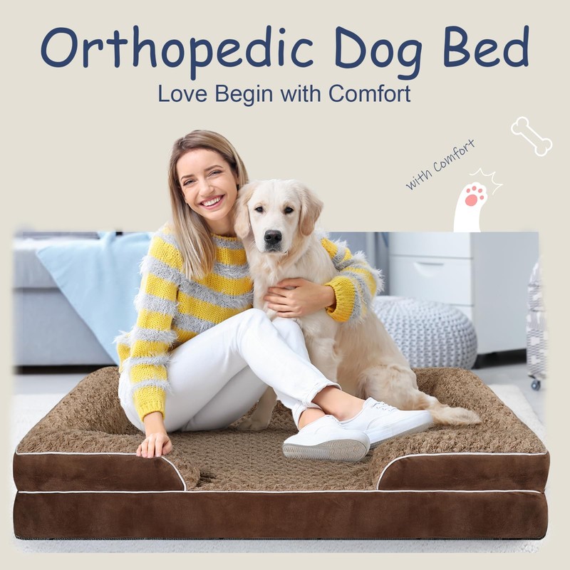 Orthopedic Dog Bed for Large Medium Sized, Washable Memory Foam