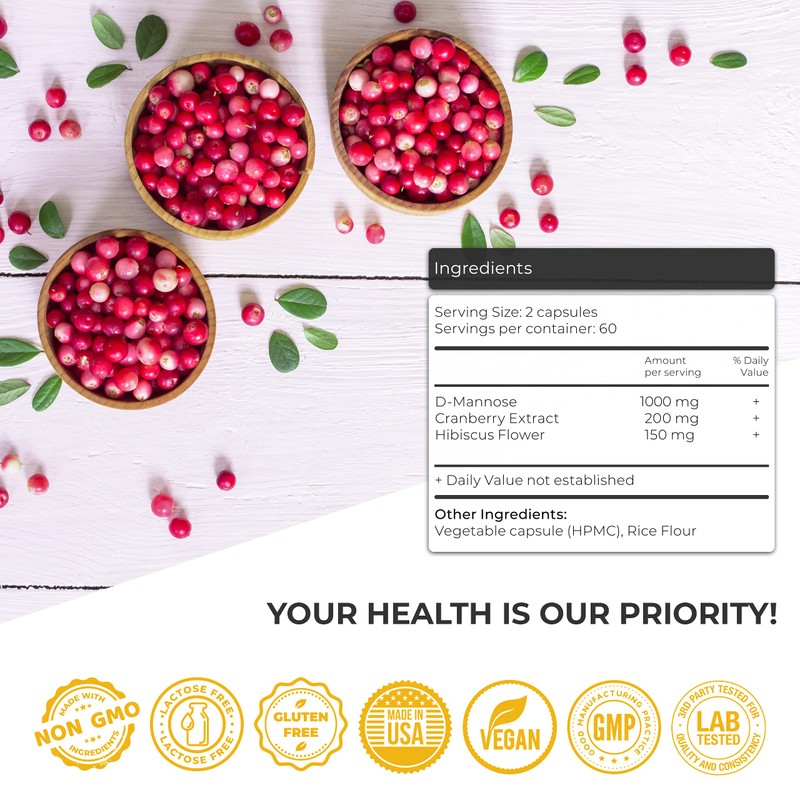 Urinary Tract Infection Treatments D Mannose 1000mg Capsules - Potent