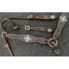 Showman Black Alligator Overlay Single Ear Leather Headstall & Breast Collar Set