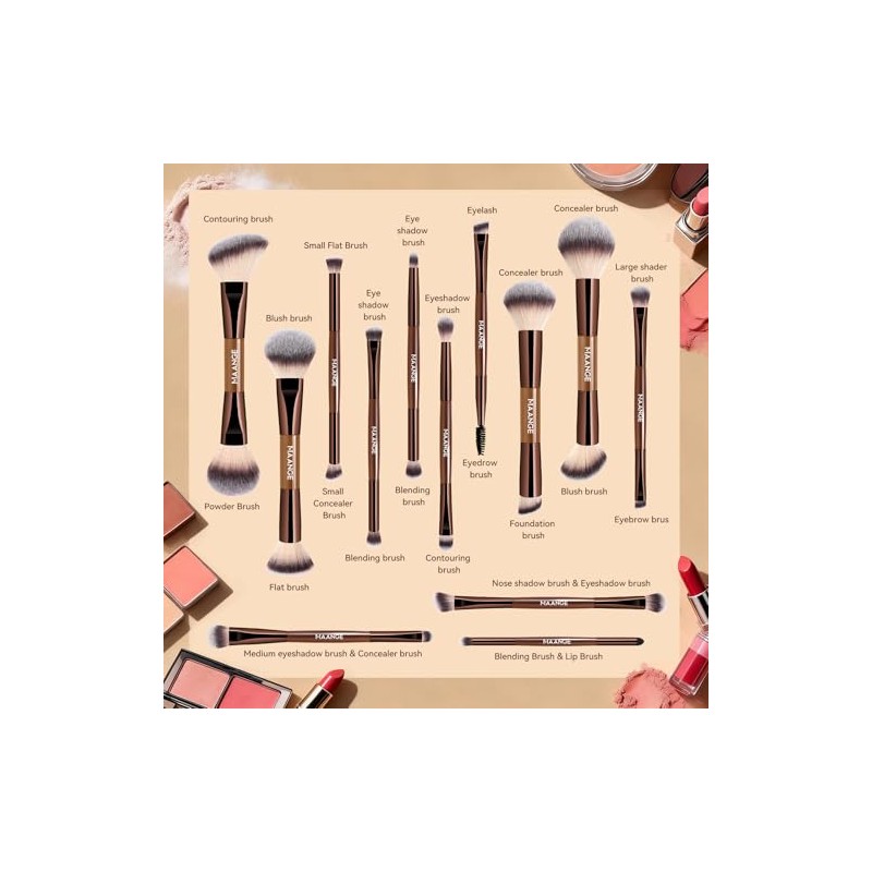 Maange Set Profesional Brochas Maquillaje Doble Punta Usos Kit Completo