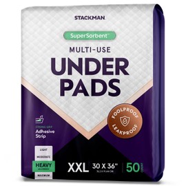 Heavy Absorbency Bed Pads, XXL Disposable 30 x 36 Chucks Pee Pads for Incontinence Bed Wetting for Adults, Elderly & Kids [50 Pads] Extra Large Underpads - 30x36 - With 2 Adhesive Strips on Each Pad
