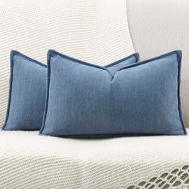 Madizz Textured Chenille Cushion Covers Set of 2 Super Soft Decorative Throw Pillow Covers Boho Pillowcases Modern Home Decor for Sofa Bedroom 12x20 inch, 30x50 cm, Dusty Blue