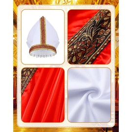 3 Pcs Halloween Pint Sized Pope Costume Infant Small Bishop Outfit Set White Robe Red Papal Poncho Hat