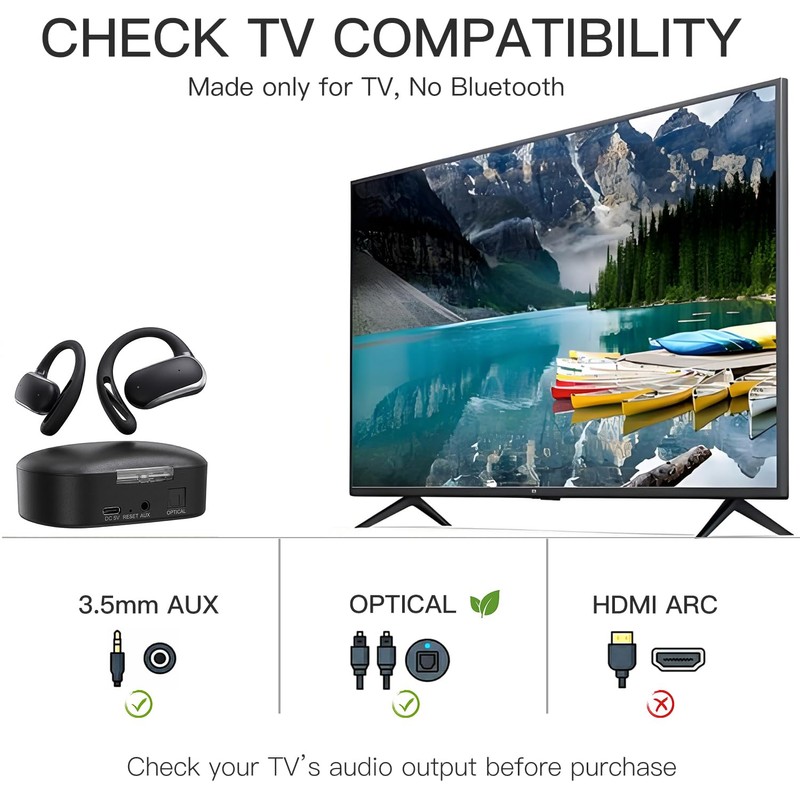 2.4GHz Wireless TV Headphones for Seniors, Open-Ear Hook Design for