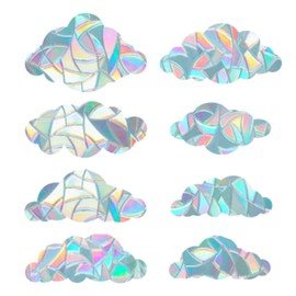 Pack of 8 Suncatcher Stickers, Prism Window Stickers, Large Cloud Shape Prism Window Stickers, Rainbow Window Stickers, Bird Protection for Windows, Rainbow Window Stickers