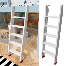 50" 55" 60" White Wood Bunk Bed Ladder, Lofted/Dorm/RV Bed Bunkbed Ladders with 4in Extra Wide Steps and Non-Slip Pads, Replacement Wooden Ladder for Motorhome/Camping (White, 55in /140cm)