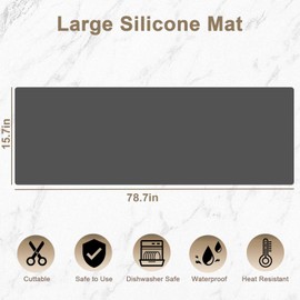 78.7" x 15.7" Large Silicone Mats for Kitchen Counter, Large Heat Resistant Countertop Protector Mat, Non-Slip Waterproof Craft Mat, Black