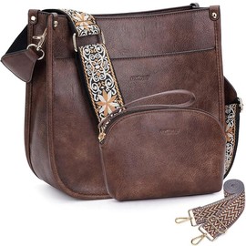HKCLUF 4055 Women's Fashionable Crossbody Bag Purse For Women Leather Handbag Wallet Set Waterproof Women Crossbody Bag With 2count Adjustable Guitar Strap Perfect:_Earthy Brown