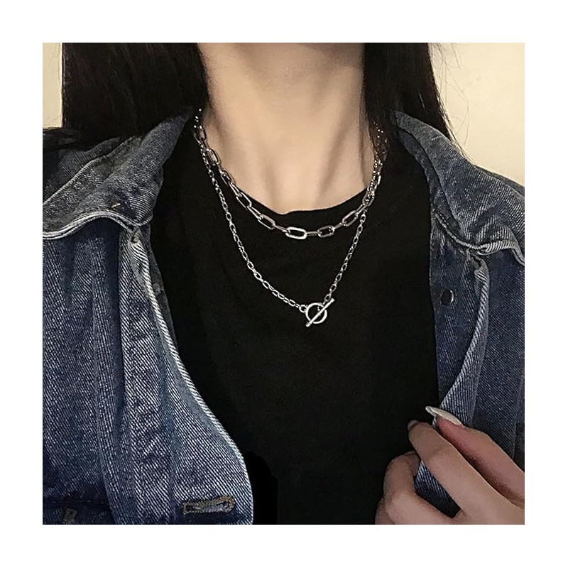 Layering Necklace for Women Stacked Chunky Link Chain Necklace Geometric
