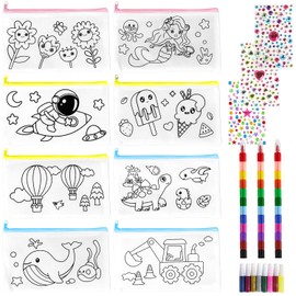 DIY Fabric Bags for Painting, Children's Storage, 8 Pieces Pencil Case for Painting for Children + 3 Pieces Stackable Wax Crayons DIY Graffiti Non-Woven Fabric Bag for Children