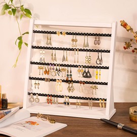 Poyilooo Earring Holder Organizer, Rustic Wood Earring Holder Stand, 5 Layer Jewelry Holder Organizer with 270 Earring Tree Holes Display Rack for Stud Earings & Hoop Earrings, Gifts for Women