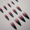 24 Pcs Postizas Largas Punta Afilada Degradado Negro Y Rojo