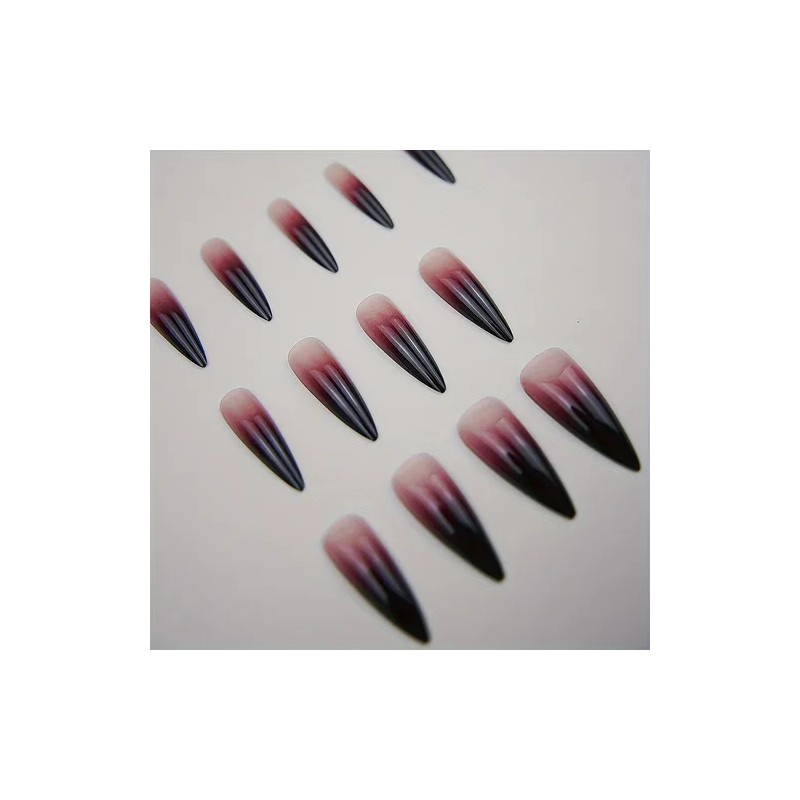 24 Pcs Postizas Largas Punta Afilada Degradado Negro Y Rojo