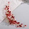 Wekicici Crystal Bride Wedding Hair Comb Red Rhinestone Pearl Hair