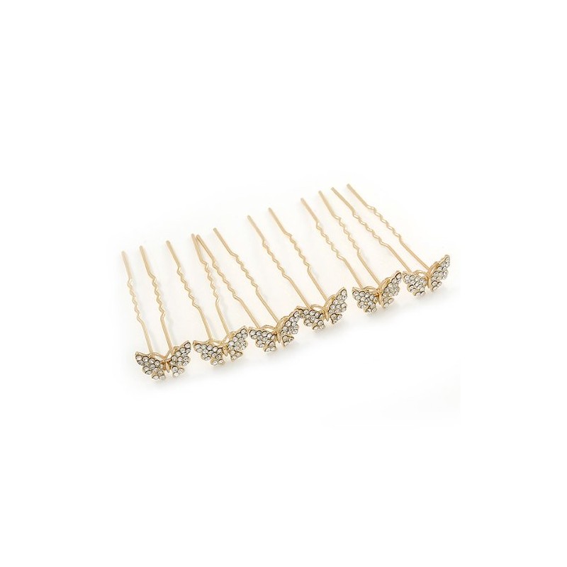 Bridal/Wedding/Prom/Party Set Of 6 Gold Plated Crystal 'Butterfly' Hair Pins