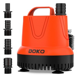 DOKO Submersible Water Pump, 1150GPH Fish Tank Water Pump with 6FT Power Cord and Handle, Ultra Quiet Pond Pump with 4 Nozzles and 4 Suction Cups for Fish Tank Pond Aquarium, Orange Black