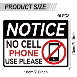 WADORN 10Pcs Notice No Cell Phone Use Please Sign Sticker, PVC Waterproof No Cell Phones Warning Stickers Decal for Office Business Classroom Self Adhesive Sign for Indoor Outdoor, 5.1x7.1 Inch