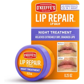 O'Keeffe's Bálsamo labial de tratamiento nocturno para reparación de labios, tarro de 0.25 onzas, paquete de 1 Para labios agrietados extremadamente secos con aceites acondicionadores profundos