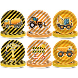 60PCS Construction Birthday Party Decorations Trucks Themed 7 Inch Dessert Plates Tableware Truck Dinner Paper Plates Excavator Constructions Theme Dinnerware Disposable for Kids Boys Baby Shower Supp