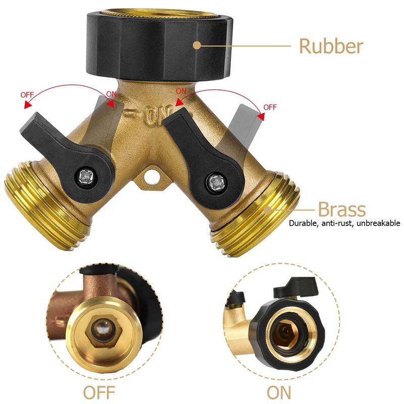 Aohcae 2-Way Water Distributor 3/4 Inch, Brass Hose Connector, Water