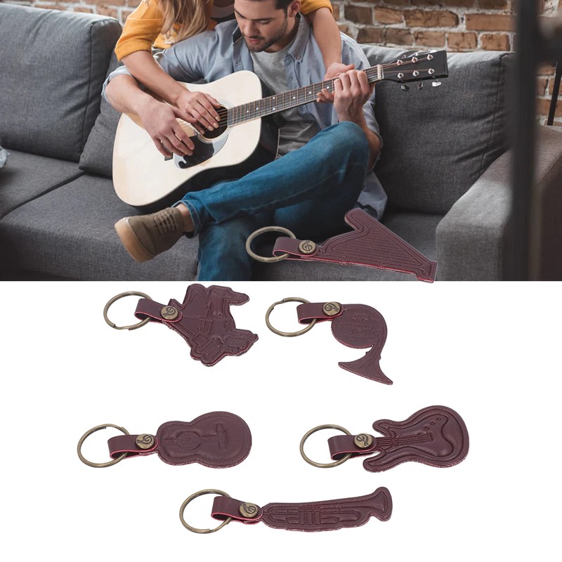 7PCS Cowhide Musical Instrument Keychains Mini Guitar Violin Horn Bass