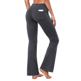 BUBBLELIME 29"/31"/33"/35" 4 Styles Women's Bootcut Yoga Pants Tummy Control - Back Pockets_Shadowcharcoal L_31" Inseam