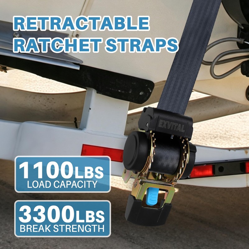 Auto Retractable Ratchet Tie Down Straps Bolt-On Transom Strap
