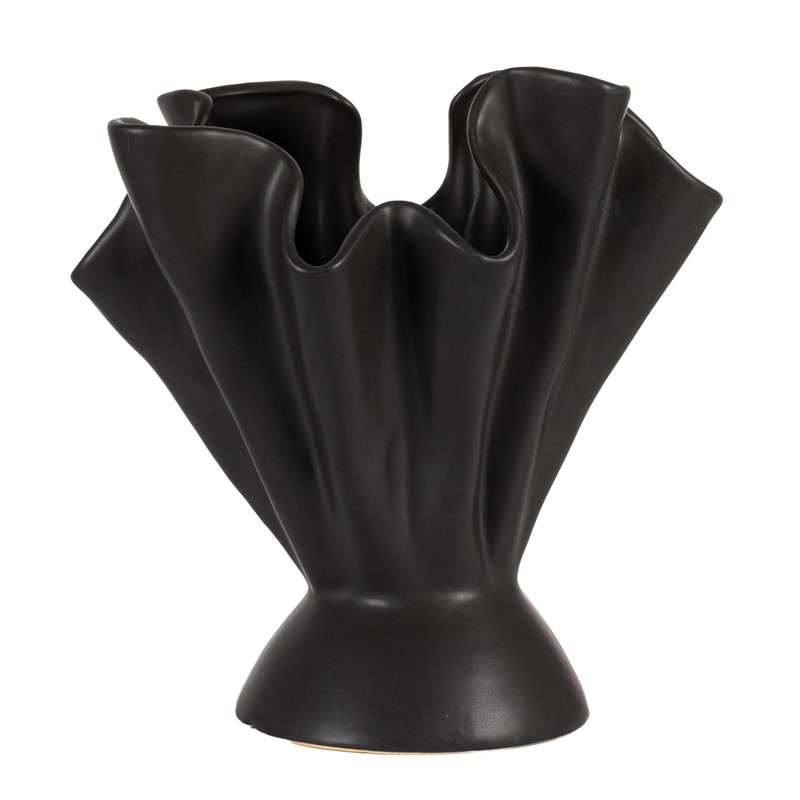 Bloomingville Stoneware Ruffled Vase with Reactive Glaze, Black