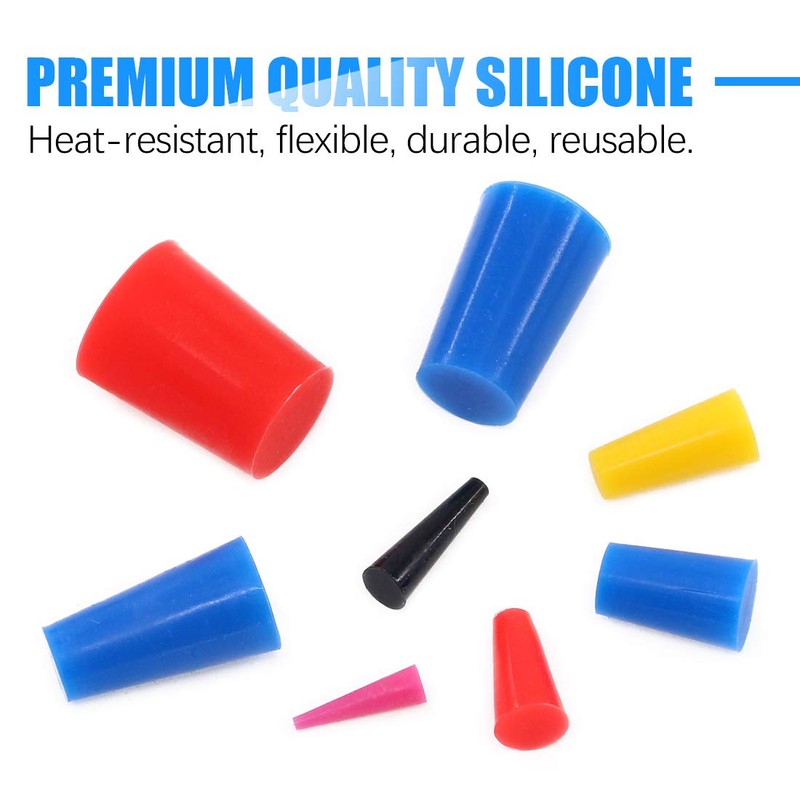 Glarks 100Pcs Silicone Rubber Tapered Plug Assortment Kit for Masking