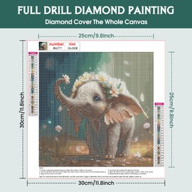 DOMROM Elephant Diamond Painting Kits for Adults, Diamond Art Kits 5D Animal Diamond Painting Kits for Beginner, Diamond Dots Painting Full Round Drill Art and Crafts for Home Wall Decor 12x12 Inch