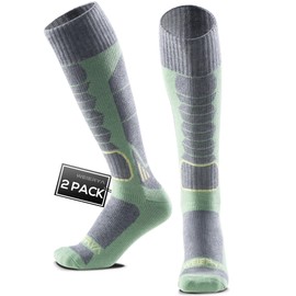 WEIERYA Womens Ski Socks 2 Pairs Pack for Skiing, Snowboarding, Thermal Merino Wool Ski Socks for Womens Cyan (4.5-6.5)