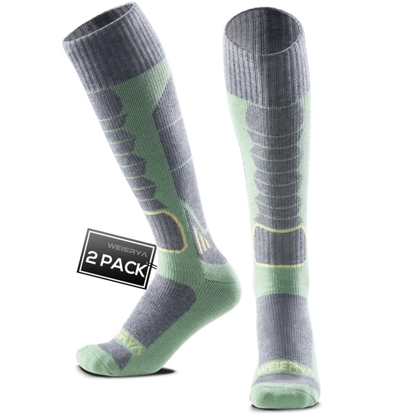 WEIERYA Womens Ski Socks 2 Pairs Pack for Skiing, Snowboarding,