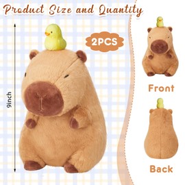 Simgoing 2 Pcs Cute Capybara Stuffed Animal Adorable 9'' Capybara Plush Cartoon Soft Brown Capybara Plushie Lovely Capybara Plush Gifts for Adults Teens Birthday Party Favor Supply (Duck on Head)