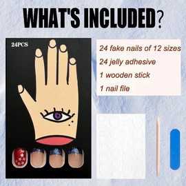 4th of July Press on Nails Short Blue French Tip Glitter Fake Nails Star Design Independence Day Acrylic Nails Sparkly Artificial Full Cover Coffin Glue on Nails Patriotic False Nails for Women 24Pcs